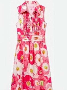 Lilly Pulitzer Womens Pink Floral Ruffle Sleeveless Dress